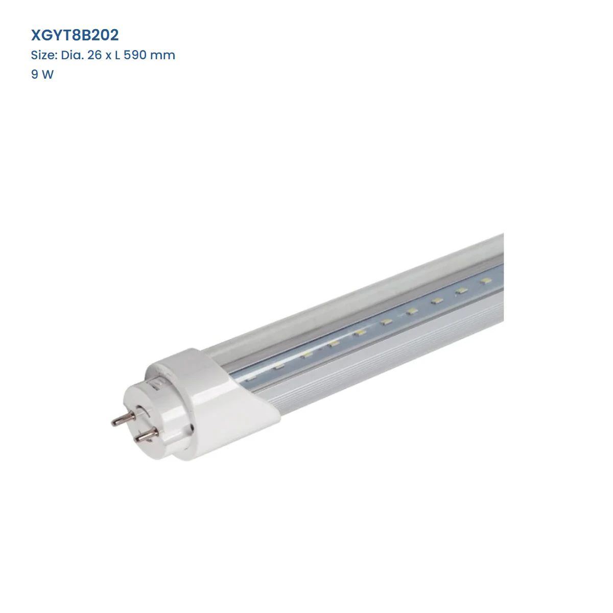XGYT8B202 aluminium-and-PC T8 LED tube, 9 W, Dia. 26 x L 590 mm