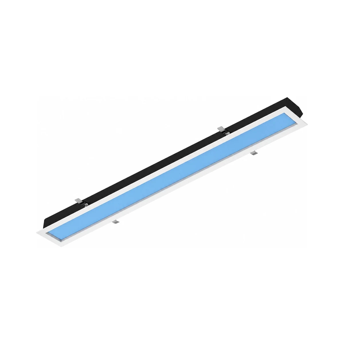 Linear recessed artificial skylight module on white background