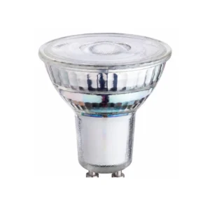 Glass GU10 LED spotlight on white background