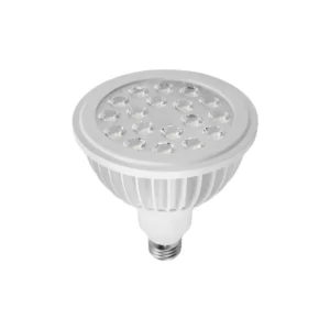 PAR38 horticultural LED bulb with finned reflector housing on a white background