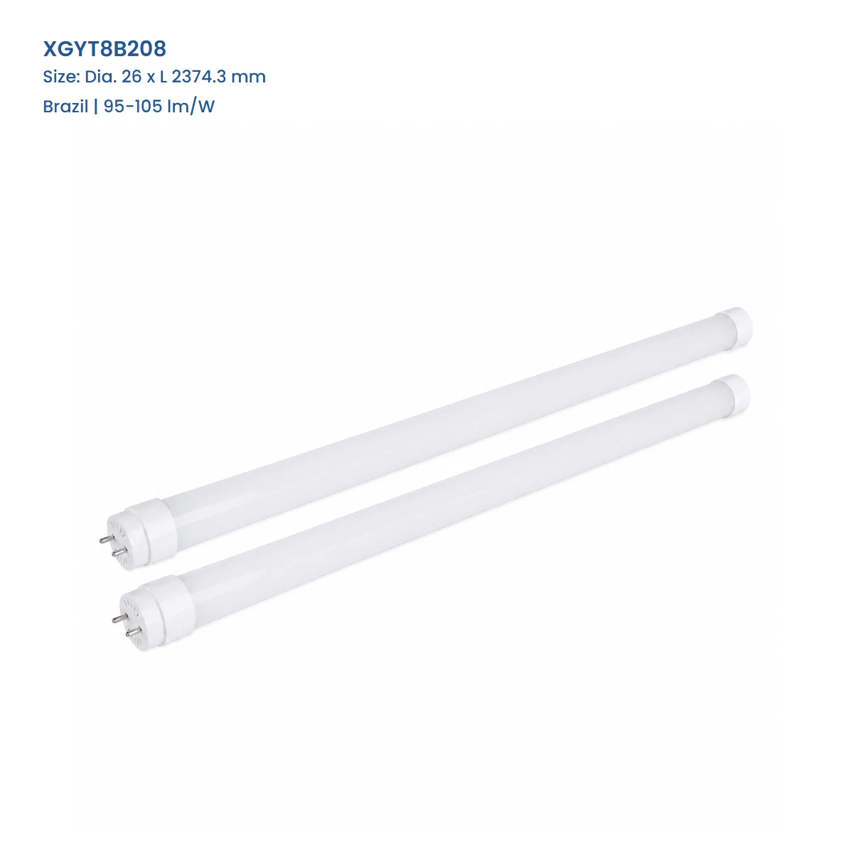 XGYT8B208 Brazil T8 LED glass tube, Dia. 26 x L 2374.3 mm