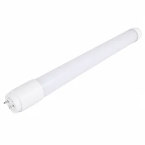 Complete white G13 dimmable T8 LED tube on a white background
