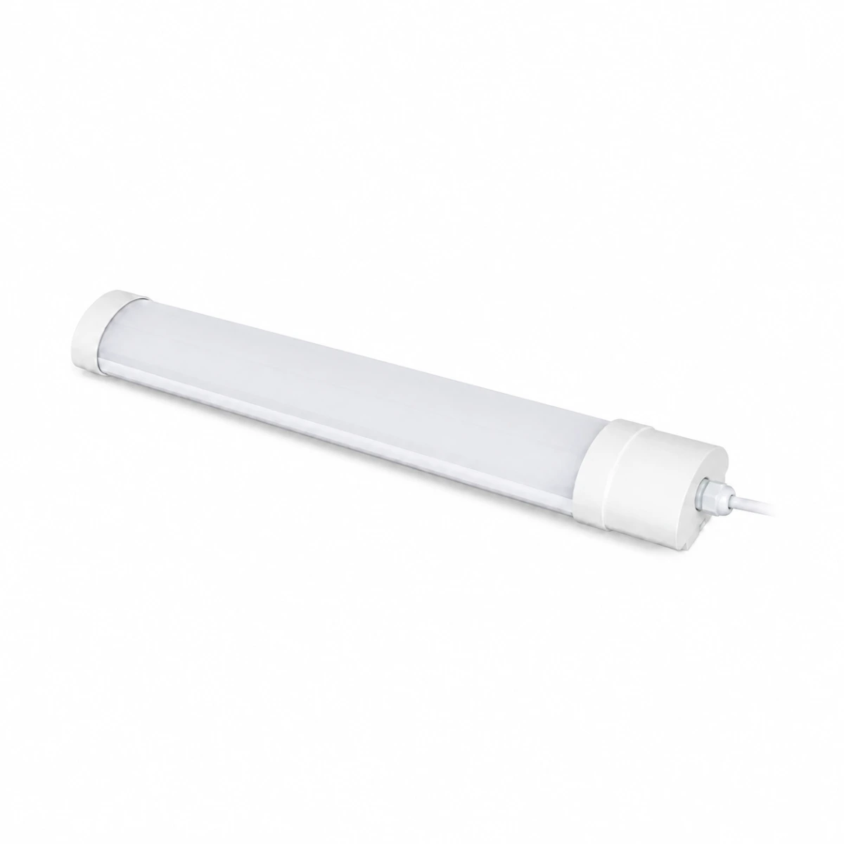 JW-T02B IP65 waterproof LED linear fixture with wide curved diffuser and stepped cable-entry end cap