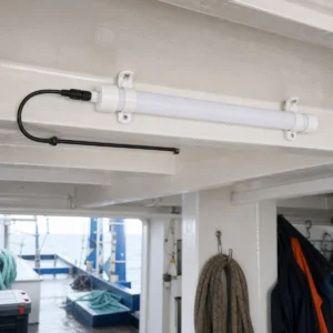 IP65 T10 fishing boat LED tube secured by two clips with a fully mated low-voltage connector