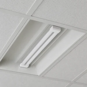 LED H-shaped 2G11 tube fully seated in a recessed office luminaire with no exposed pins