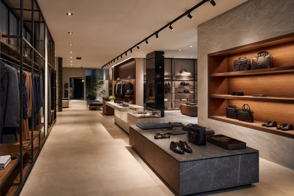 Retail showroom with track and accent LED lighting