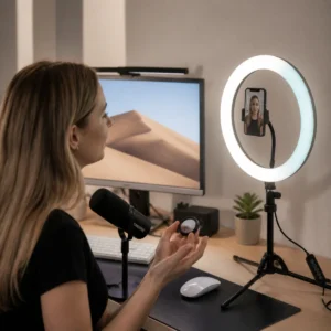 RGB and CCT Selfie Ring Light Series in a realistic application setting