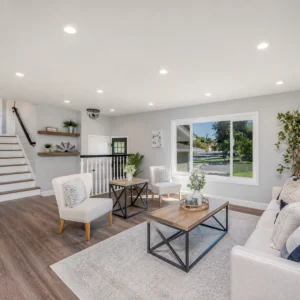 Selectable-CCT recessed LED downlights installed in a residential living room ceiling