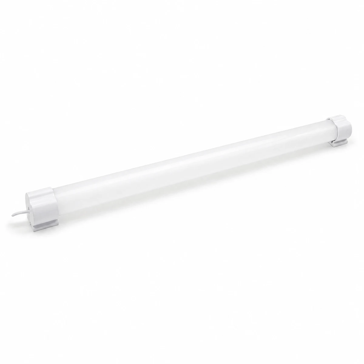 Complete single-tube T8 LED tubular shop light with white PC connector blocks and screw-mounting feet
