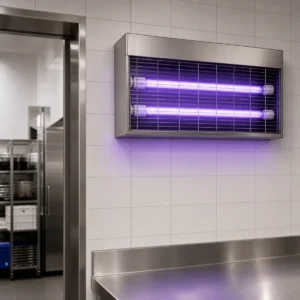 T8 mosquito UVA LED tubes installed inside an enclosed commercial insect light trap