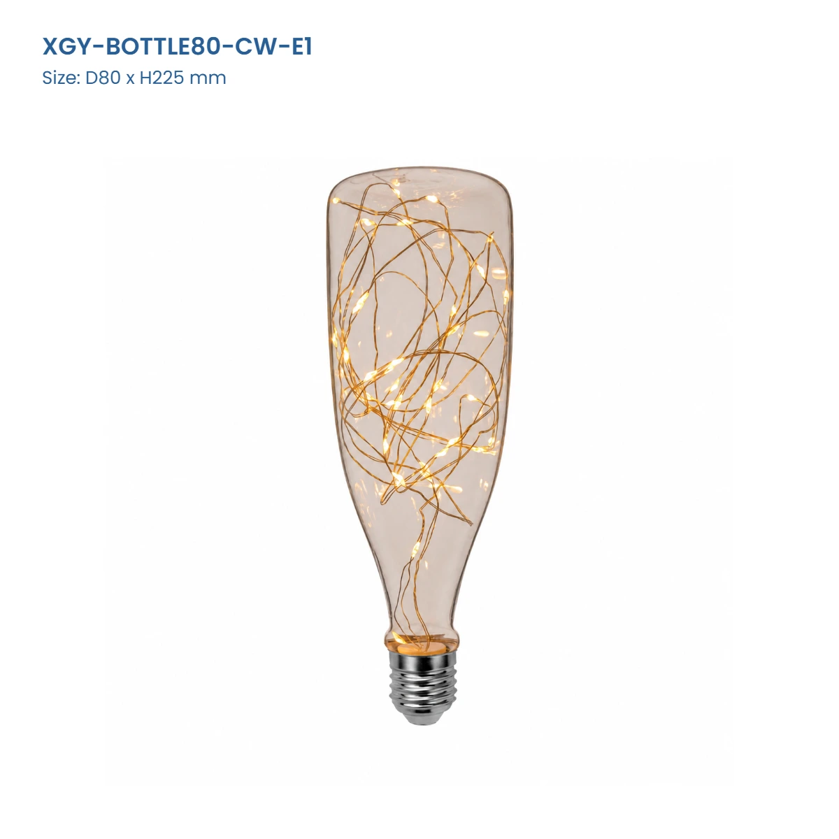 BOTTLE80 copper-wire decorative LED bulb model XGY-BOTTLE80-CW-E1, D80 x H225 mm