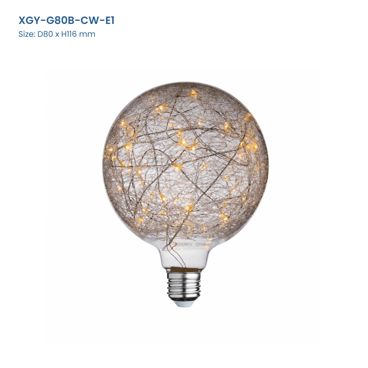 G80B copper-wire decorative LED bulb model XGY-G80B-CW-E1, D80 x H116 mm