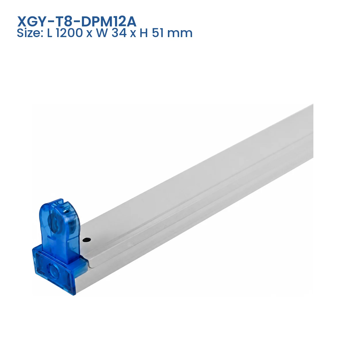 XGY-T8-DPM12A T8 tube fixture model, Size L 1200 x W 34 x H 51 mm