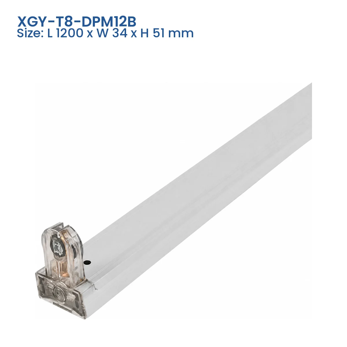 XGY-T8-DPM12B T8 tube fixture model, Size L 1200 x W 34 x H 51 mm