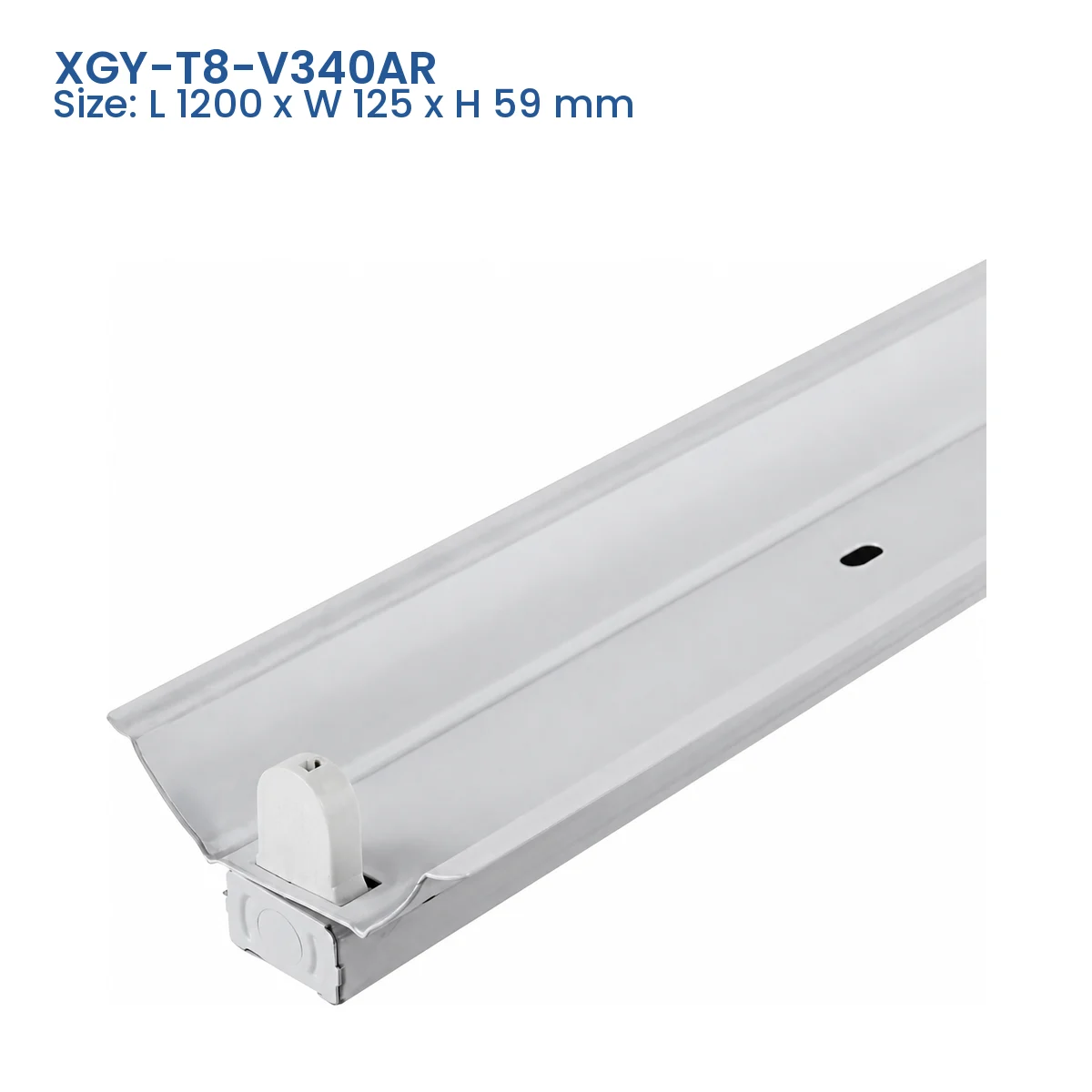 XGY-T8-V340AR T8 tube fixture model, Size L 1200 x W 125 x H 59 mm