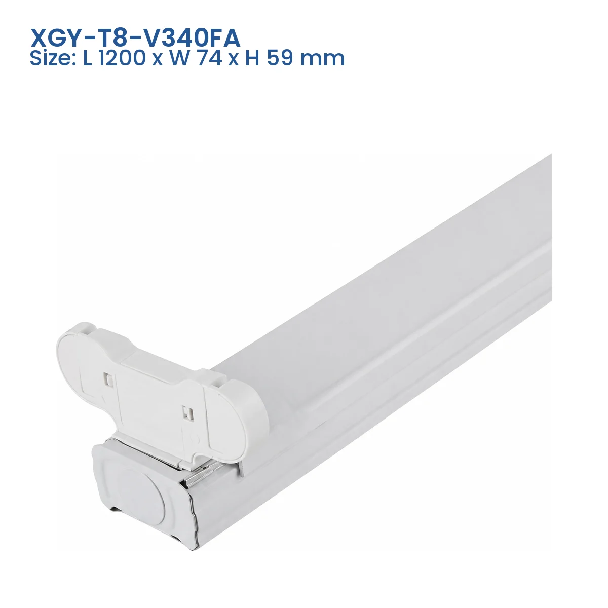 XGY-T8-V340FA T8 tube fixture model, Size L 1200 x W 74 x H 59 mm
