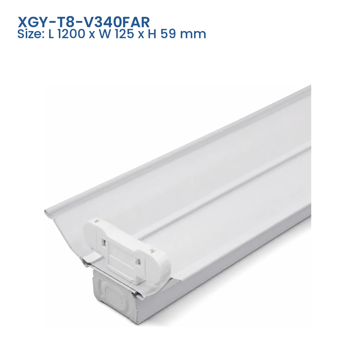 XGY-T8-V340FAR T8 tube fixture model, Size L 1200 x W 125 x H 59 mm