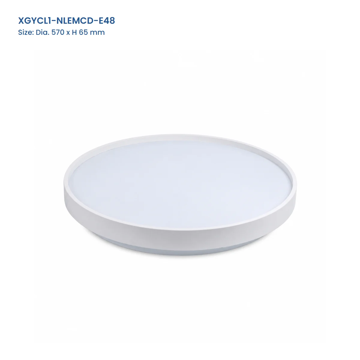 XGYCL1-NLEMCD-E48 White metal-base LED ceiling light, 570 mm diameter by 65 mm