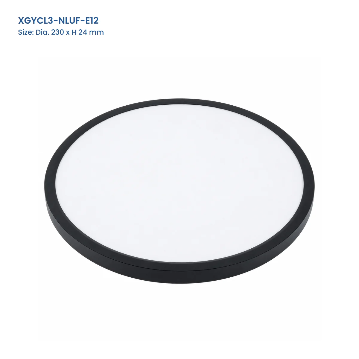 XGYCL3-NLUF-E12 ultra-slim plastic flush-mount ceiling light, 230 mm diameter by 24 mm