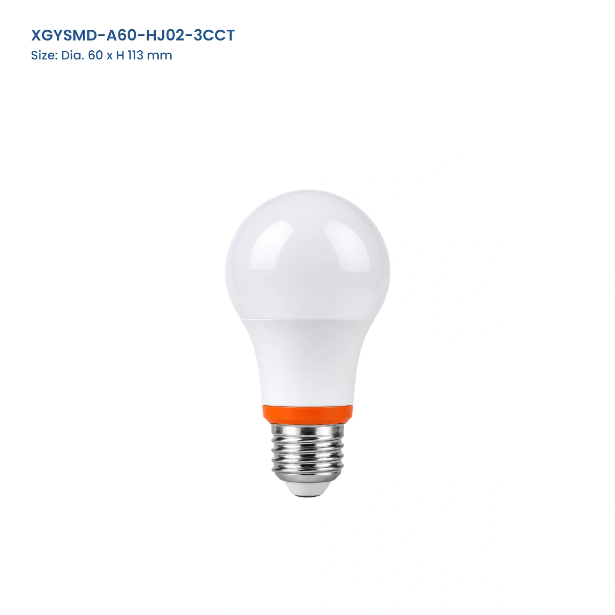 XGYSMD-A60-HJ02-3CCT A60 selectable-CCT LED bulb with orange body ring, 60 mm diameter by 113 mm high