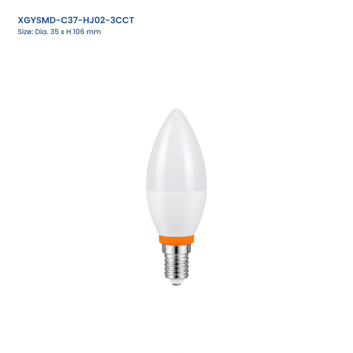 XGYSMD-C37-HJ02-3CCT candle selectable-CCT LED bulb with orange body ring, 35 mm diameter by 106 mm high
