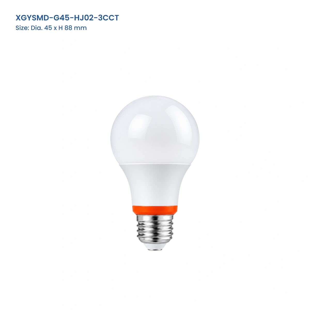 XGYSMD-G45-HJ02-3CCT globe selectable-CCT LED bulb with orange body ring, 45 mm diameter by 88 mm high