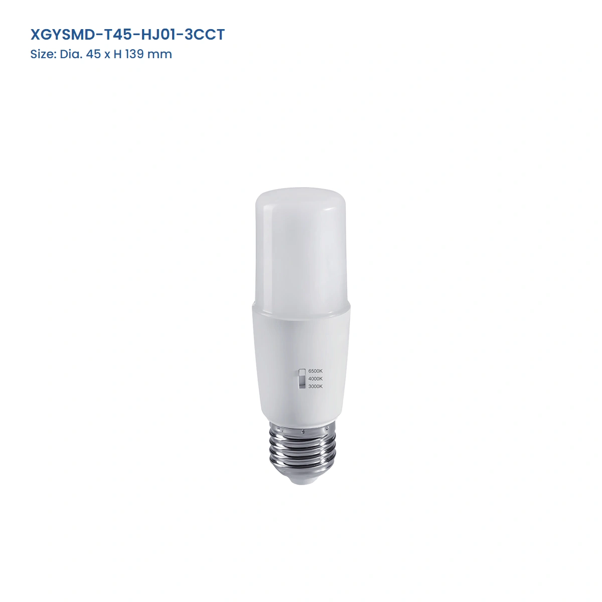 XGYSMD-T45-HJ01-3CCT tubular selectable-CCT LED bulb, 45 mm diameter by 139 mm high