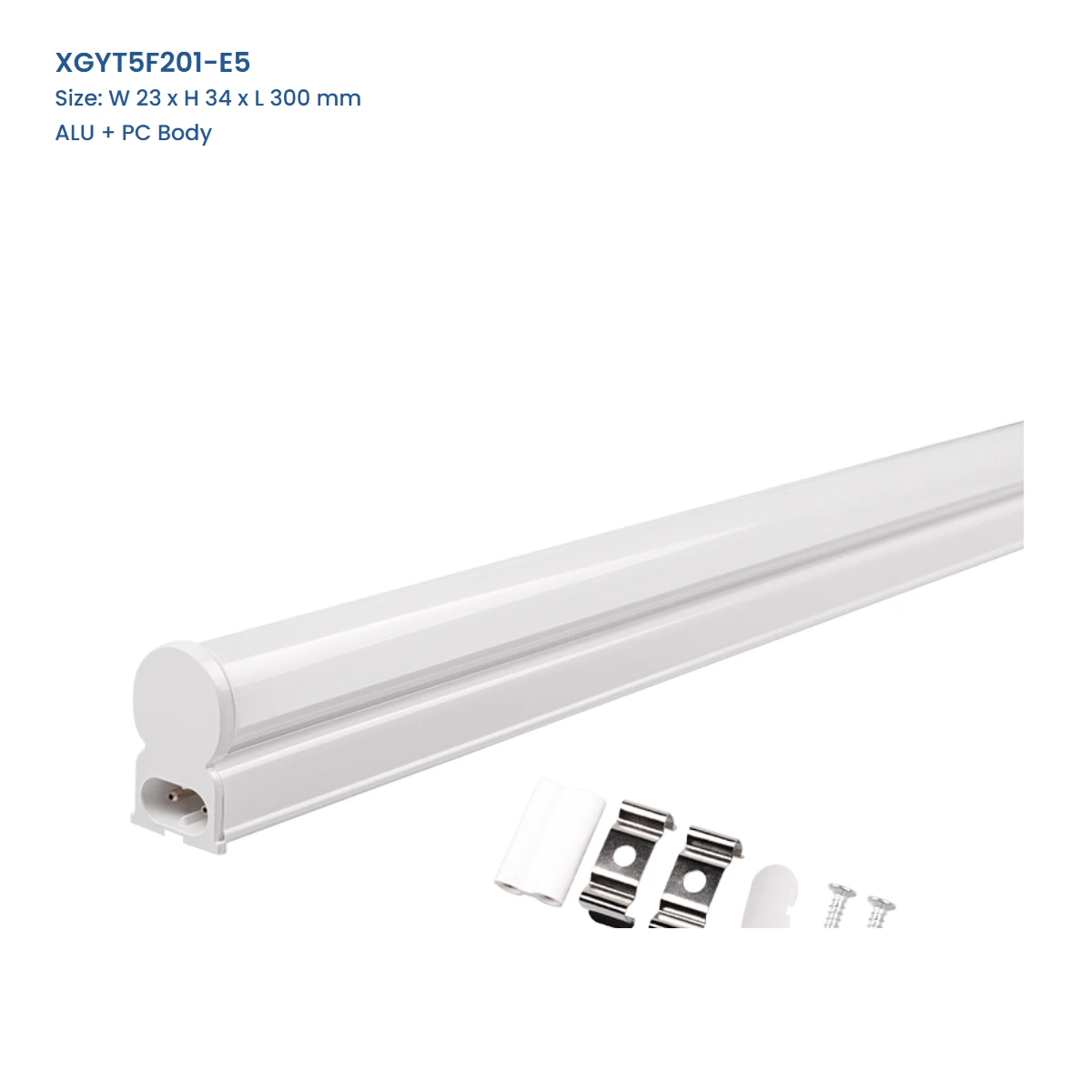 XGYT5F201-E5 connectable T5 integrated LED fixture, ALU + PC Body, W 23 x H 34 x L 300 mm
