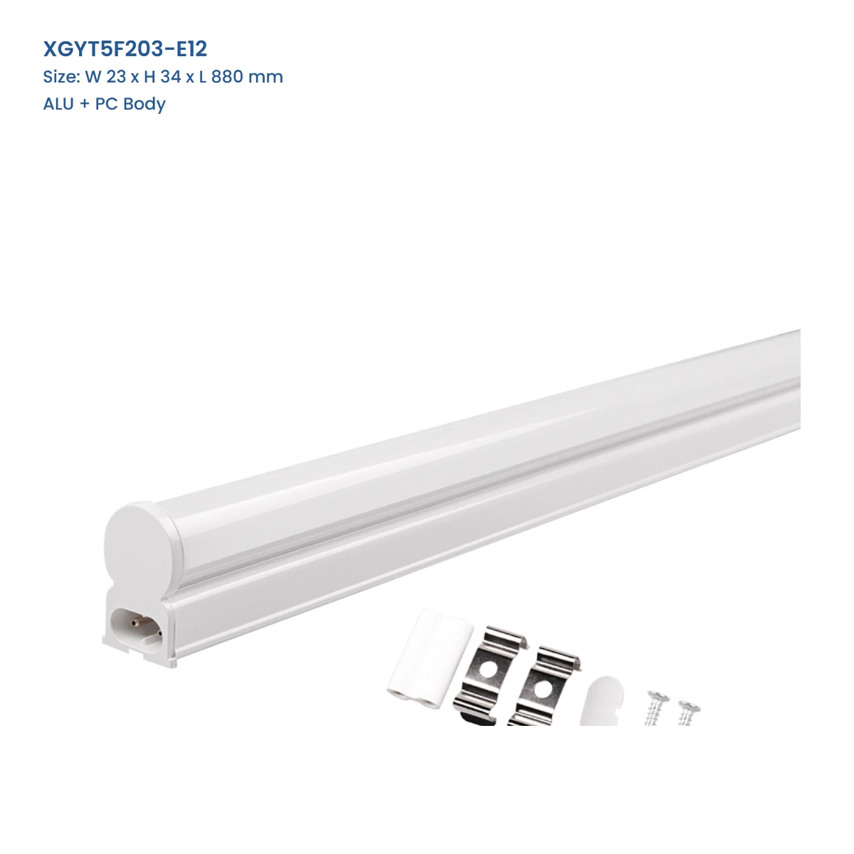 XGYT5F203-E12 connectable T5 integrated LED fixture, ALU + PC Body, W 23 x H 34 x L 880 mm