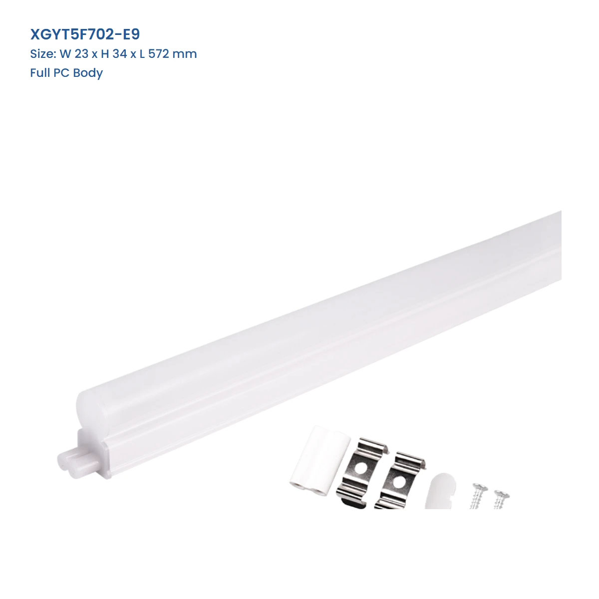 XGYT5F702-E9 connectable T5 integrated LED fixture, Full PC Body, W 23 x H 34 x L 572 mm
