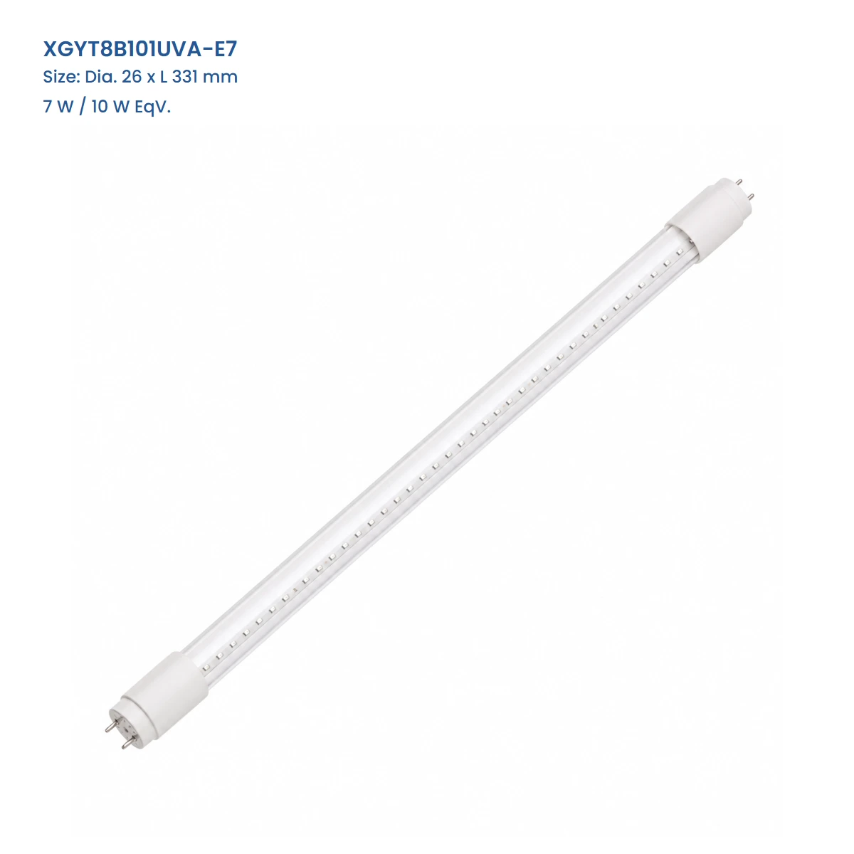 XGYT8B101UVA-E7, Dia. 26 x L 331 mm, 7 W / 10 W EqV., complete clear-glass G13 UVA LED tube view
