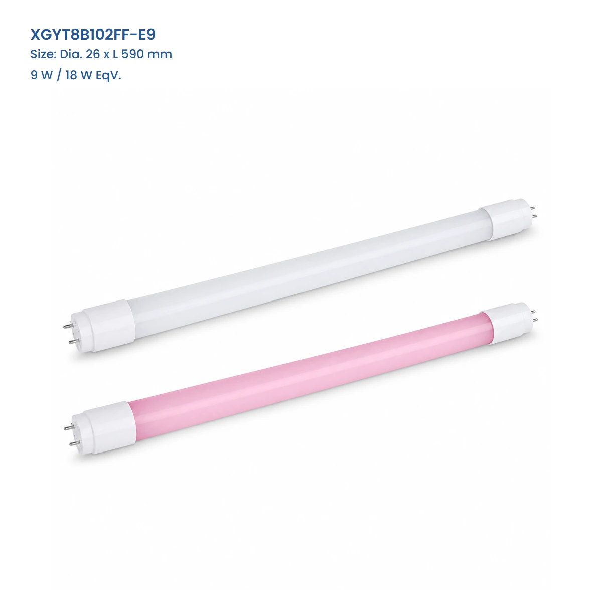XGYT8B102FF-E9, Dia. 26 x L 590 mm, 9 W / 18 W EqV., complete G13 fresh-food LED tube series view