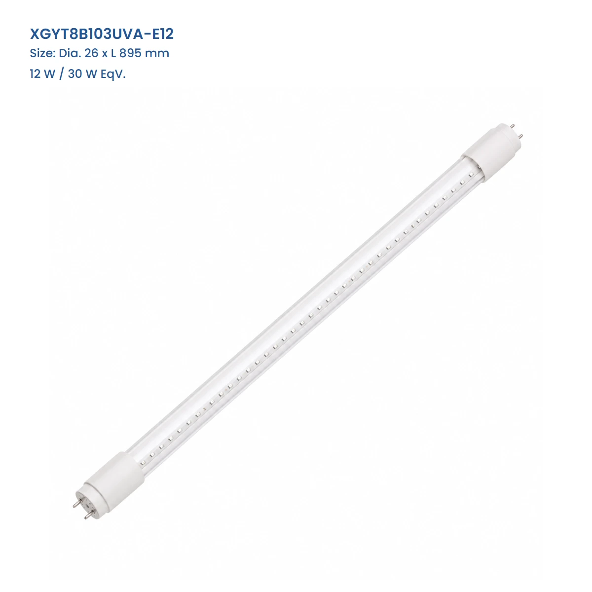 XGYT8B103UVA-E12, Dia. 26 x L 895 mm, 12 W / 30 W EqV., complete clear-glass G13 UVA LED tube view