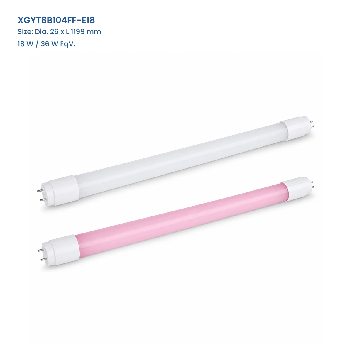 XGYT8B104FF-E18, Dia. 26 x L 1199 mm, 18 W / 36 W EqV., complete G13 fresh-food LED tube series view