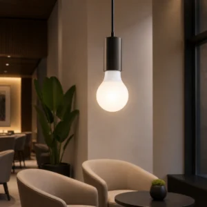 G125 LED globe bulb installed in a compatible hospitality pendant light