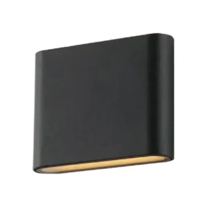 Slim black integrated LED wall light on white background