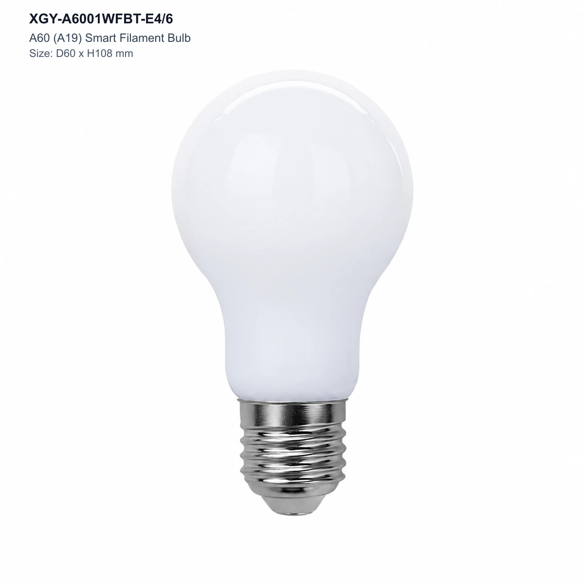 XGY-A6001WFBT-E4/6 A60 (A19) Smart Filament Bulb, Size D60 x H108 mm