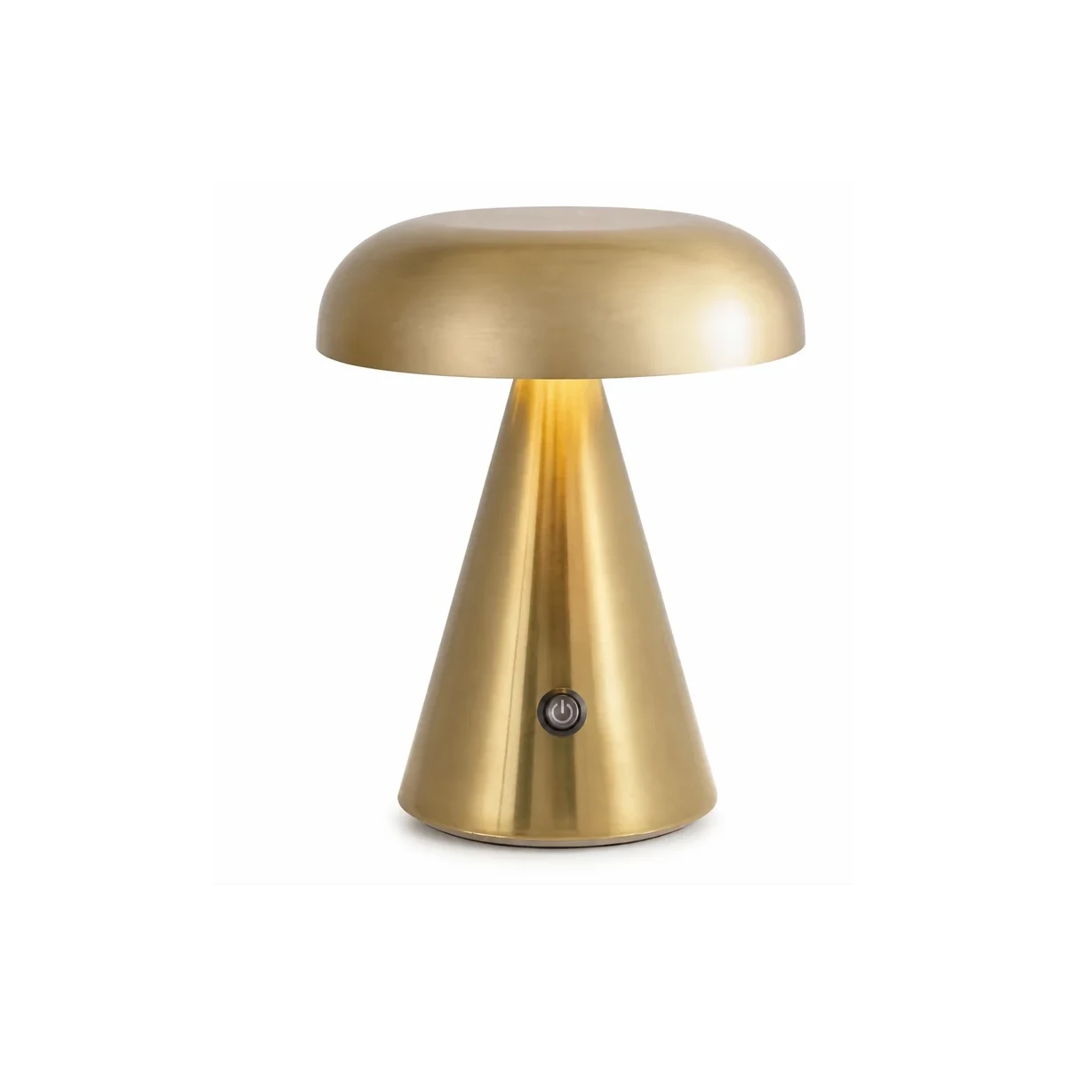 Brushed gold dome cordless LED table lamp on a white background