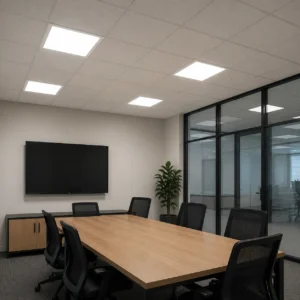 CCT selectable LED panels installed in a meeting room grid ceiling
