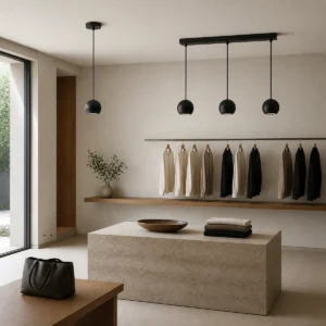CK006D black suspended housings with round and linear canopy layouts in a dry indoor retail interior