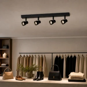 CSL-0RB4H linear four-head integrated LED spotlight mounted flush to an indoor retail ceiling