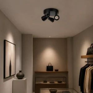 CSL-CB3H round three-head integrated LED spotlight mounted flush to an indoor retail ceiling