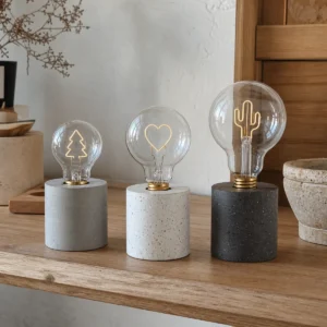 A60, G95 and G125 graphic filament bulb options in compatible indoor display bases