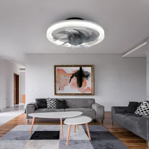E27 screw-in LED fan light installed in a protected living room fixture