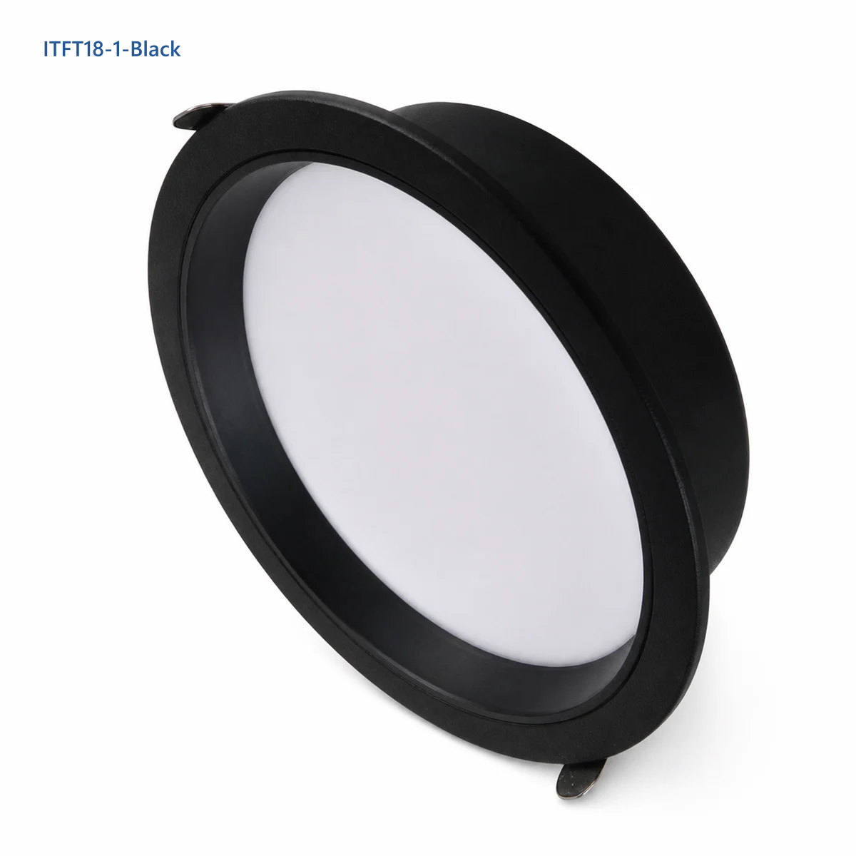 Fixed recessed diffuser downlight with black trim and covered luminous face