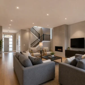Fixed recessed diffuser downlights installed in an indoor living area ceiling