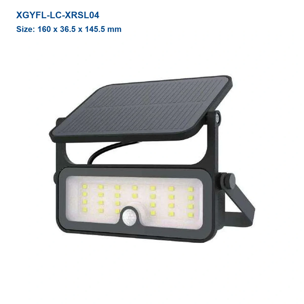 XGYFL-LC-XRSL04 integrated solar flood light, 160 x 36.5 x 145.5 mm