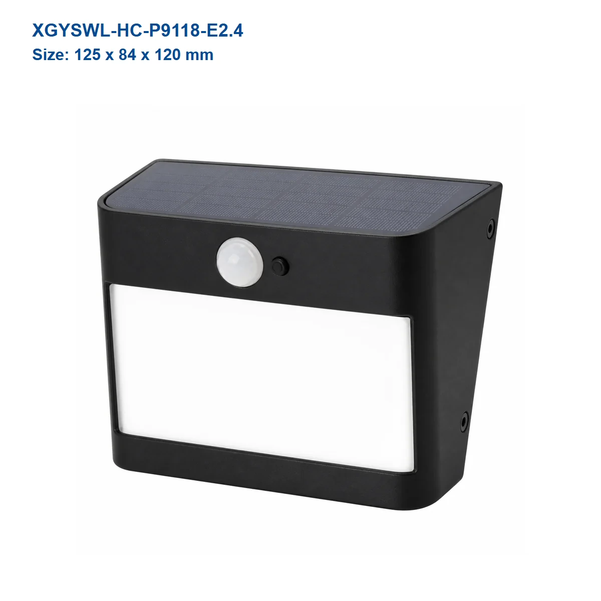 XGYSWL-HC-P9118-E2.4 full-diffuser solar wall light, 125 x 84 x 120 mm