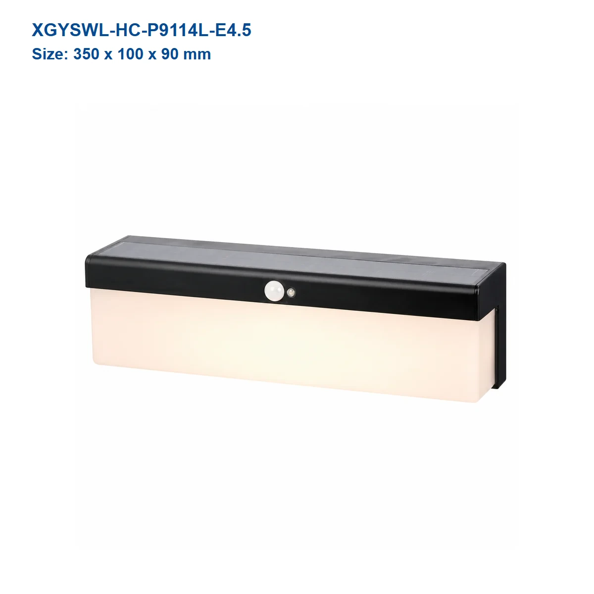 XGYSWL-HC-P9114L-E4.5 extended solar wall light, 350 x 100 x 90 mm
