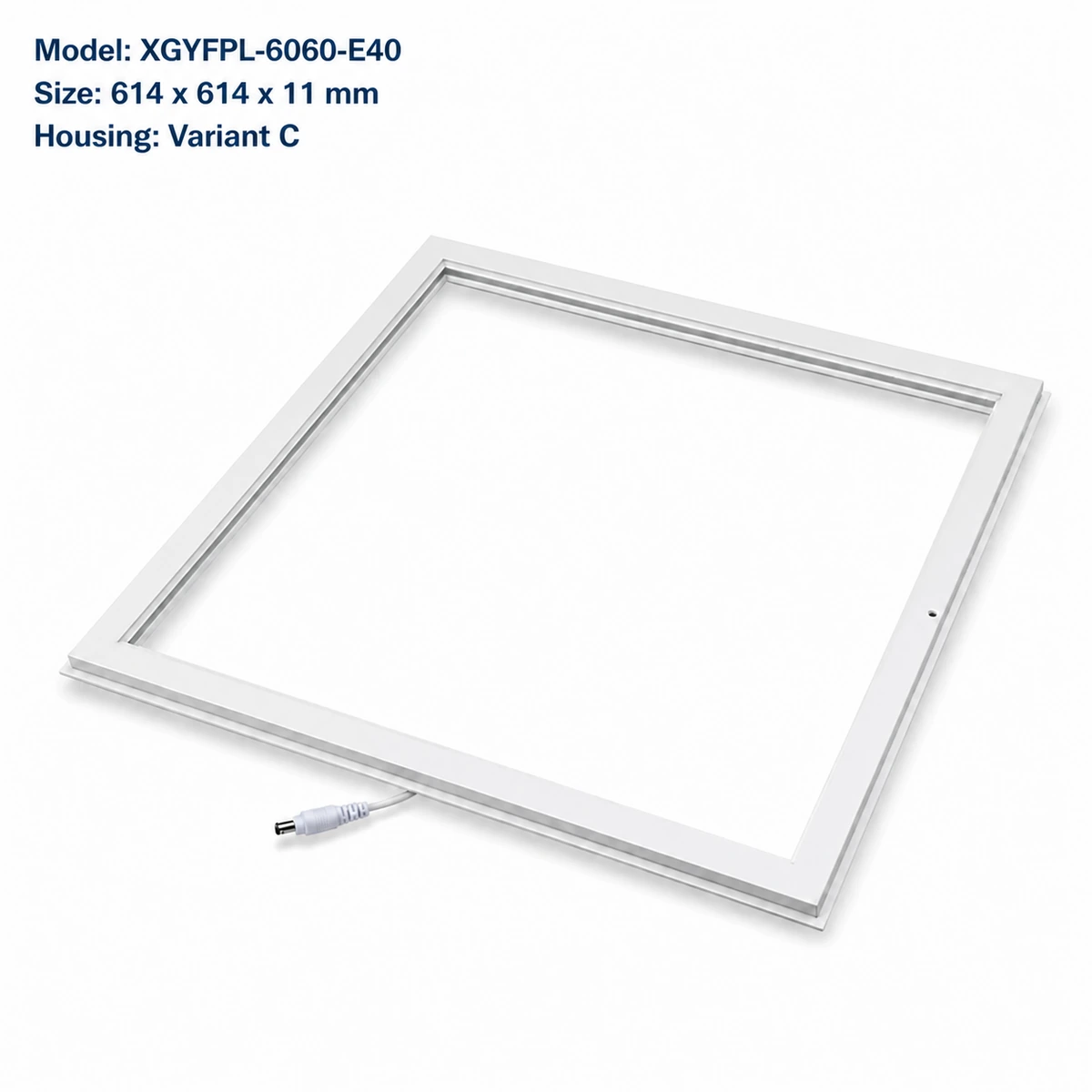 White open-center LED frame panel, Variant C: 614 x 614 x 11 mm